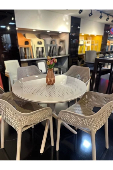ZİYNET HOME Royal Rattan Yuvarlak Camlı Masa Takımı 4 Kişilik Camlı Balkon Teras Bahçe Masa Takımı A Plus - 5