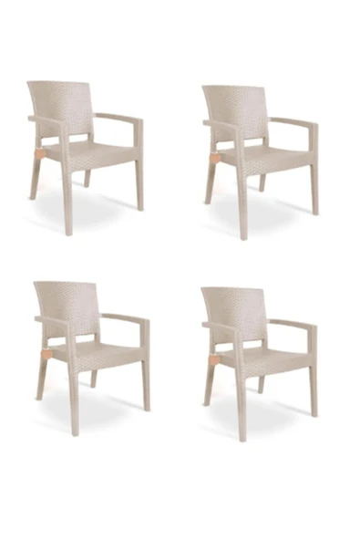 ZİYNET HOME Rattan Sandalye 4 Adet Rattan Victor Kollu Sandalye Koltuk 4'lü Set A plus - 5
