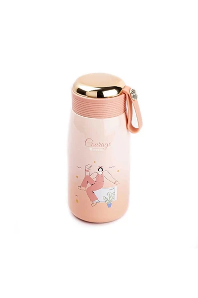 Tantitoni Okadi Pembe Tavşan Desenli Pipetli Paslanmaz Çelik 350ml