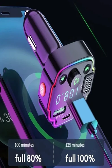 Transmitter Bluetooth FM Araç Kiti Kolay Bağlantı Araba Müzik Mp3 Çalar Oto Çakmaklık Hızlı Şarj - 2