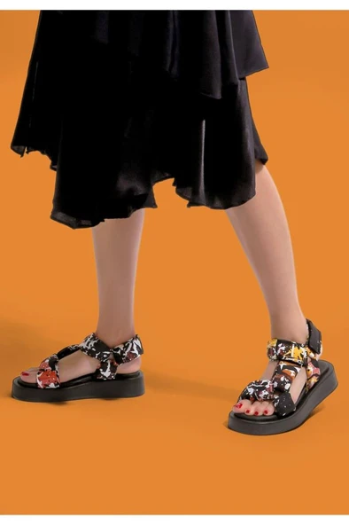 Kadın Vegan Çok Renkli Kalın Taban Sandalet - Colors Of Chaos Tasarım