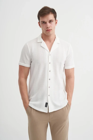 Cazador Örme Erkek K.Kol Gömlek Slim Fit Ekru 2000