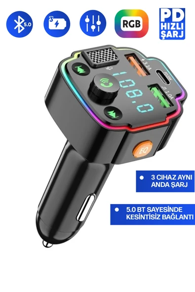 Transmitter Bluetooth FM Araç Kiti Kolay Bağlantı Araba Müzik Mp3 Çalar Oto Çakmaklık Hızlı Şarj