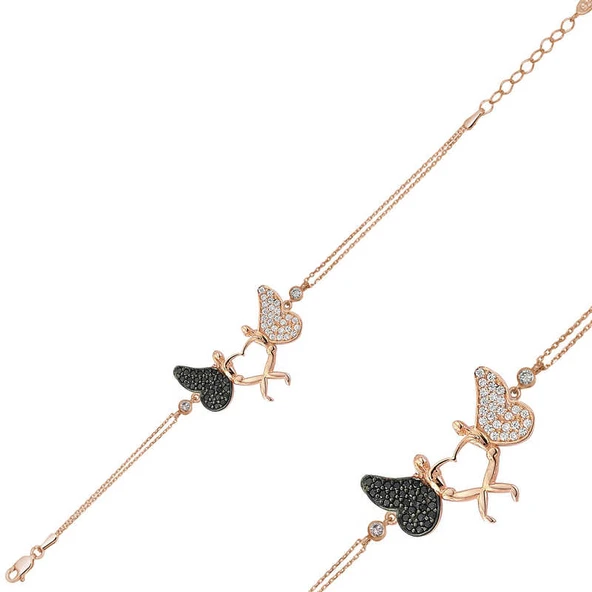 925 Ayar Gümüş Rose Kalpli Melek Bileklik ürün görseli 1