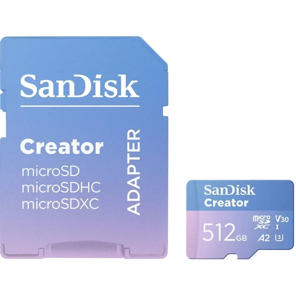 SanDisk Creator 512GB 190/130MB/s microSDXC UHS-I A2 V30 Adaptörlü Hafıza Kartı SDSQXAV-512G-IN6MS - 2
