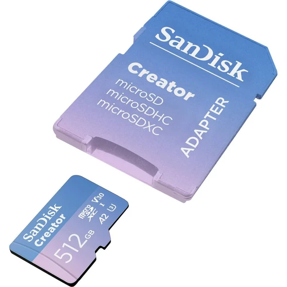 SanDisk Creator 512GB 190/130MB/s microSDXC UHS-I A2 V30 Adaptörlü Hafıza Kartı SDSQXAV-512G-IN6MS - 3