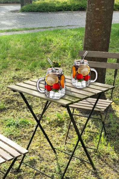 4'lü Kavanoz Bardak Pipet Hediyeli Set Model Kokteyl Soğuk Kahve Meşrubat Bardak Seti 350 ml - 4