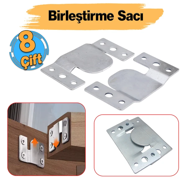 Metal (8 Çift Takım) Baza Başlık Mobilya Karyola Köşe Koltuk Birleştirme Sacı Saç Bağlama Braketi