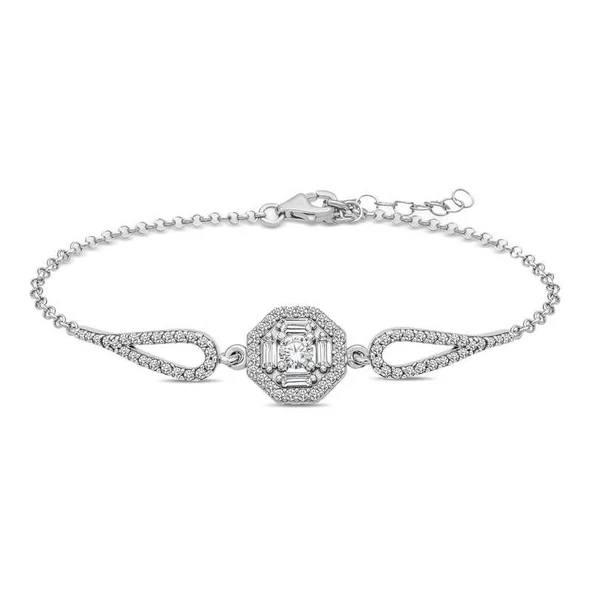 ​925 Ayar Gümüş Baget Taşlı Bileklik ürün görseli 1