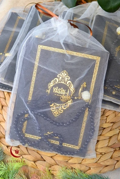 Tül Keseli İnci Tesbihli Yasin Kitabı Çanta Boy Termo Deri Kaplı Siyah 5 Adet – Arapça, Türkçe Okunuşlu ve Mealli – 128 Sayfa  Hac Umre ve Mevlit Hediyeliği - 1