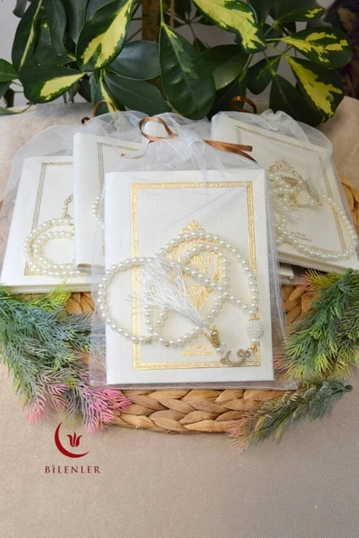 Tül Keseli İnci Tesbihli Yasin Kitabı Çanta Boy Termo Deri Kaplı Beyaz 5 Adet – Arapça, Türkçe Okunuşlu ve Mealli – 128 Sayfa  Hac Umre ve Mevlit Hediyeliği - Resim 6