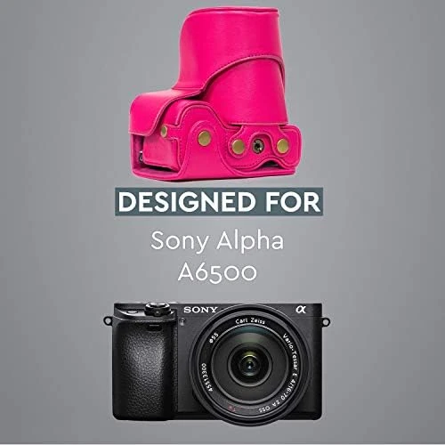 MegaGear MG1119 Sony Alpha A6500 (16-70mm) Deri Kamera Çantası, Pembe - 9