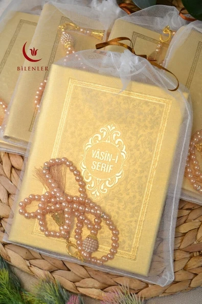 Tül Keseli İnci Tesbihli Yasin Kitabı Çanta Boy Termo Deri Kaplı Gold 5 Adet – Arapça, Türkçe Okunuşlu ve Mealli – 128 Sayfa  Hac Umre ve Mevlit Hediyeliği ürün görseli