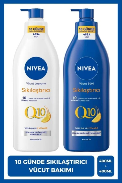 Q10 Sıkılaştırıcı Vücut Bakım Sütü Kuru Cilt 400ml Ve Vücut Losyonu Normal Cilt 400ml, C Vitam