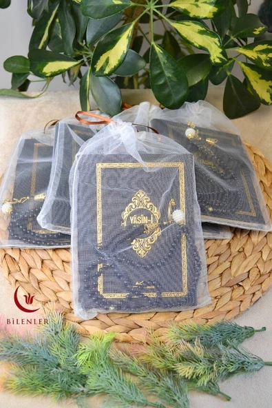 Tül Keseli İnci Tesbihli Yasin Kitabı Çanta Boy Termo Deri Kaplı Siyah 5 Adet – Arapça, Türkçe Okunuşlu ve Mealli – 128 Sayfa  Hac Umre ve Mevlit Hediyeliği - Resim 5