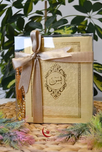 Kutulu İnci Tesbihli Yasin Kitabı Çanta Boy Termo Deri Kaplı Gold– Arapça, Türkçe Okunuşlu ve Mealli – 128 Sayfa  Hac Umre ve Mevlit Hediyeliği ürün görseli