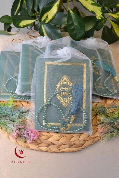 Tül Keseli İnci Tesbihli Yasin Kitabı Çanta Boy Termo Deri Kaplı Yeşil 5 Adet – Arapça, Türkçe Okunuşlu ve Mealli – 128 Sayfa  Hac Umre ve Mevlit Hediyeliği - Resim 5