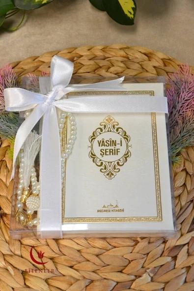 Kutulu İnci Tesbihli Yasin Kitabı Çanta Boy Termo Deri Kaplı Beyaz– Arapça, Türkçe Okunuşlu ve Mealli – 128 Sayfa  Hac Umre ve Mevlit Hediyeliği - 1