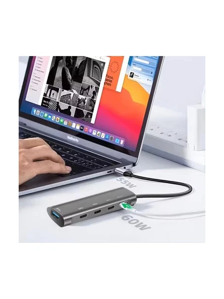 TYPE C TO USB-C ÇOKLAYICI 60W ŞARJ ADAPTÖRÜ USB 3.0 5 İN 1 PD ÇOKLAYICI ÇEVİRİCİ - Resim 3