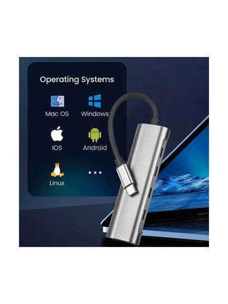 TYPE C TO USB-C ÇOKLAYICI 60W ŞARJ ADAPTÖRÜ USB 3.0 5 İN 1 PD ÇOKLAYICI ÇEVİRİCİ - Resim 4