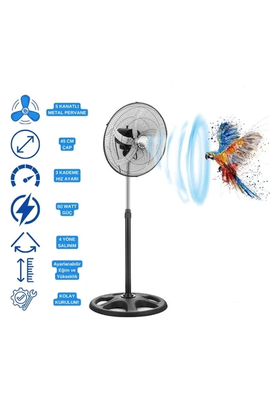 5 Metal Kanatlı Soğutucu Vantilatör pervane 3 Kademe Hız Kontrol 18"inch - 80w