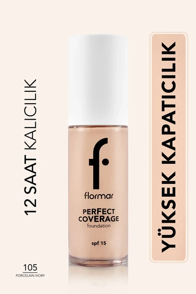 Flormar Perfect Coverage Yoğun Kapatıcı Su Bazlı Fondöten(PEMBE ALT TON) -105 Porcelain Ivory