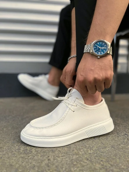 Beyaz Tornado Bağcıklı Cilt Erkek Günlük Spor Klasik Ayakkabı - 3