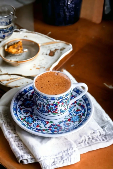 Porselen Topkapı Çini Desenli 6 Kişilik Türk Kahvesi Fincan Takımı 12 Parça - 3