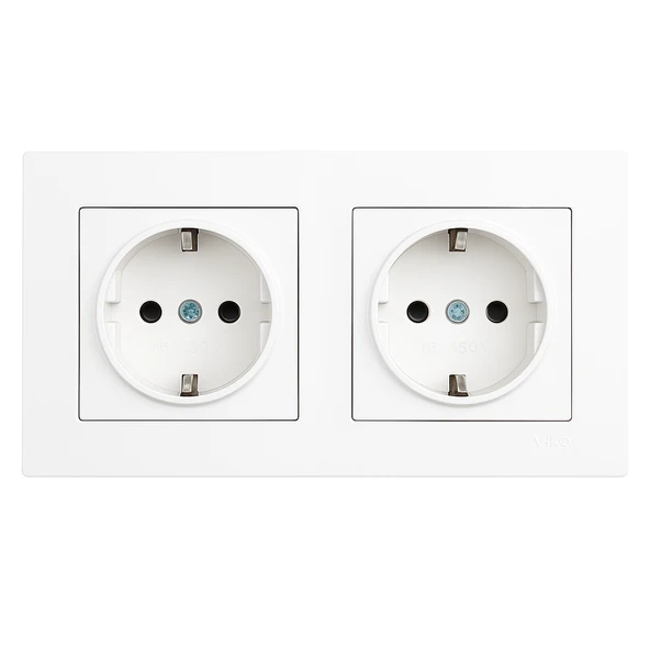 Karen Beyaz 2'li Topraklı Sıvaaltı Priz ve Çiftli Çerçeve Seti Montaj Uyumlu