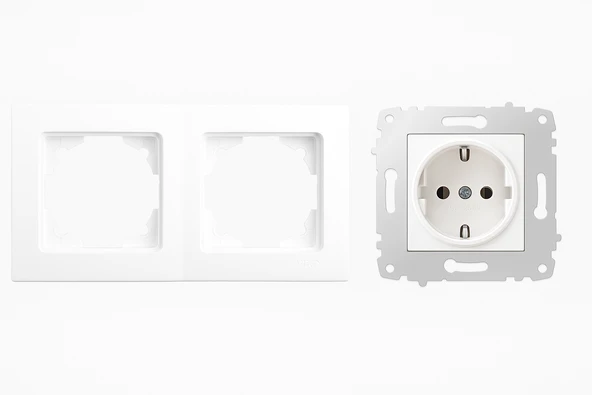 Karen Beyaz 2'li Topraklı Sıvaaltı Priz ve Çiftli Çerçeve Seti Montaj Uyumlu - 2