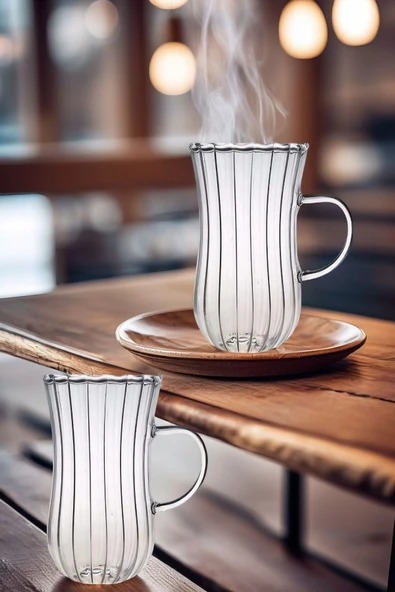 2 Adet Ehlikey Borosilikat Çay Bardağı, Isıya Dayanıklı Sunum Bardağı, Kulplu Çay Bardağı (225 ml) - 2