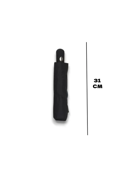 Tam Otomatik Rüzgarda Kırılmayan Siyah 8 Fiber Telli Pongee Kumaş Şemsiye - 5