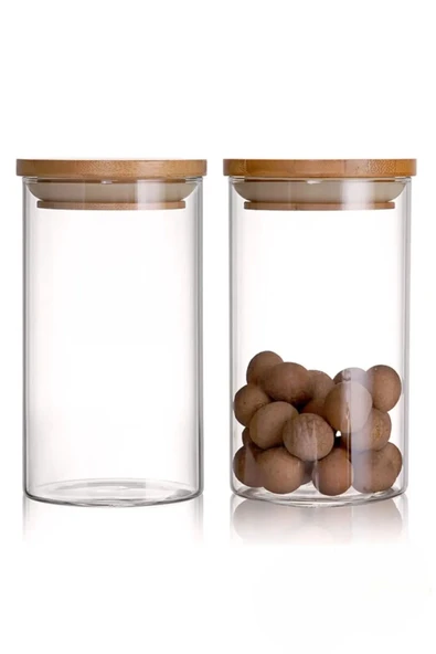 6'lı Cam Vakumlu Bambu Kapaklı Borosilikat Baharatlık, Saklama Kabı, Çerezlik (200 ml) - 3