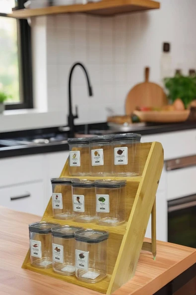 9'lu Baharatlık Set - Bambu Baharatlık - Baharat Etiketi Hediye - 4