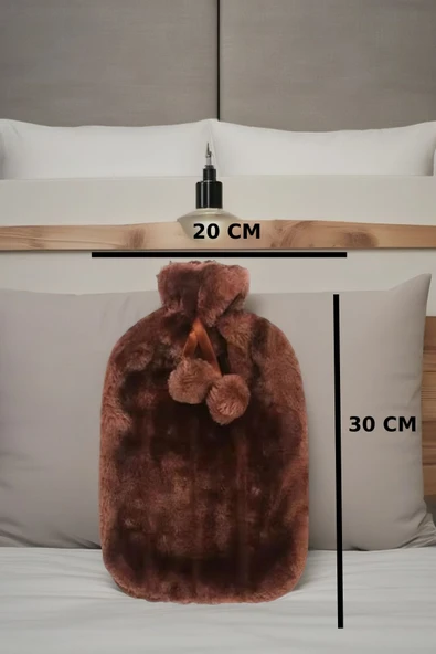2 Litre Ponponlu Yumuşak Peluş Sıcak Su Torbası Kahverengi - 6