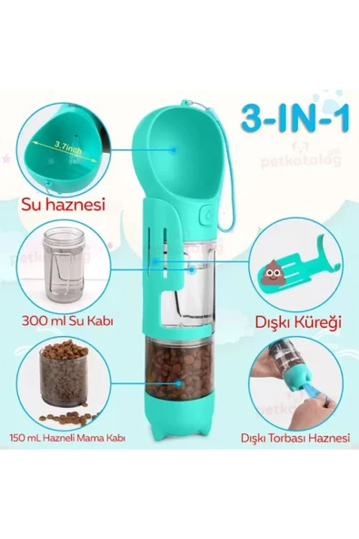 Kedi Köpek Evcil Hayvan Portatif Çok Amaçlı Suluk ve Mama Kabı - 300 ml + 150 ml - 10