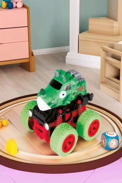 Yeşil Dört Tekerlekli Çekişli Çocuk Dinozor Oyuncak Arabası - 3