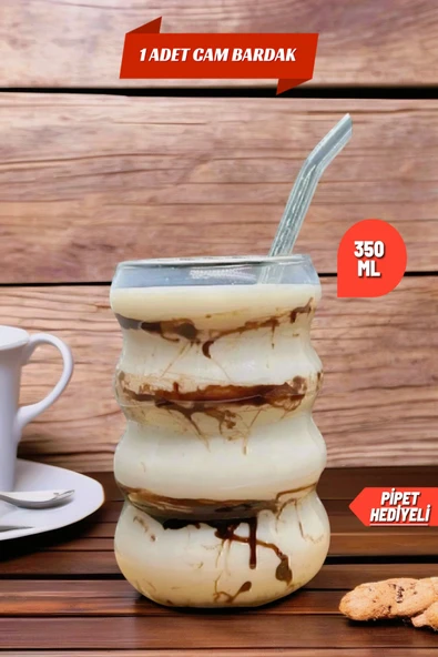 1 Adet Borosilikat Boğumlu Model Kokteyl ve Soğuk-Sıcak Kahve Bardağı Pipet 300ML