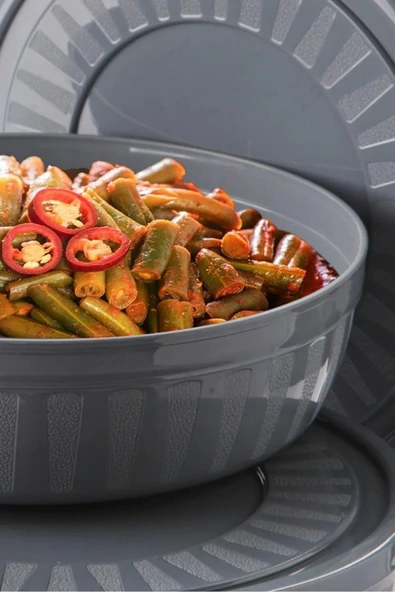 2 Adet Kapaklı Yuvarlak Saklama Kabı Seti - Kase Mikrodalga & Difriz Uyumlu 4 Lt Antrasit - 3