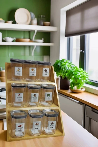 9'lu Baharatlık Set - Bambu Baharatlık - Baharat Etiketi Hediye - 5