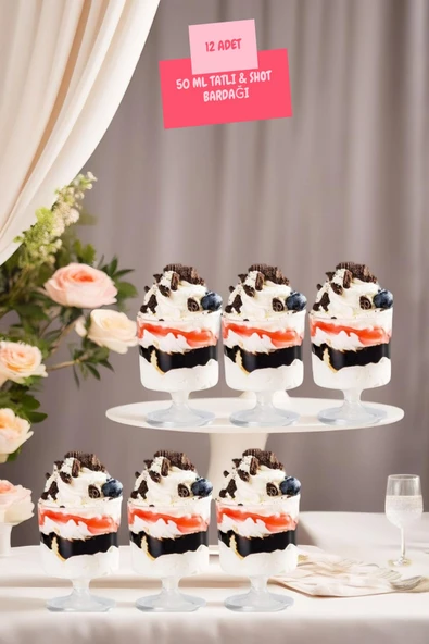 12'li Plastik Şeffaf Ayaklı Tatlı Ve Shot Kadehi Parti Team Bride Kadeh Seti