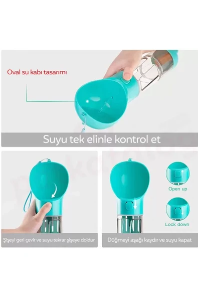 Kedi Köpek Evcil Hayvan Portatif Çok Amaçlı Suluk ve Mama Kabı - 300 ml + 150 ml - 11