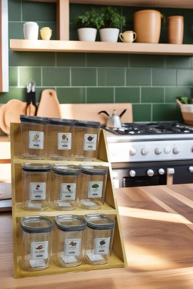 9'lu Baharatlık Set - Bambu Baharatlık - Baharat Etiketi Hediye - 2