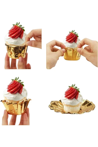 25 Adet Muffin-Cupcake Kalıbı Yağ Geçirmez Pişirme Kalıpları Doğum Günü, Düğün, Noel için (Altın) - 4
