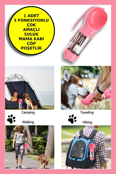 Kedi Köpek Evcil Hayvan Portatif Çok Amaçlı Suluk ve Mama Kabı - 300 ml + 150 ml