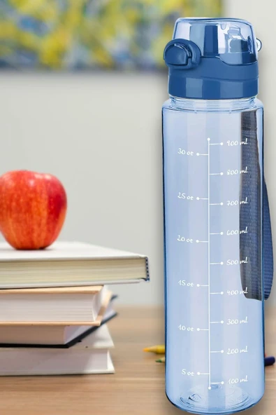 1 Litre - Okul Işyeri Spor Salonu Için Sızdırmaz Damlatmaz Su Matarası Mavi - 9