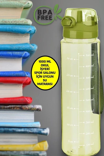 1 Litre - Okul Işyeri Spor Salonu Için Sızdırmaz Damlatmaz Su Matarası Mavi - 11