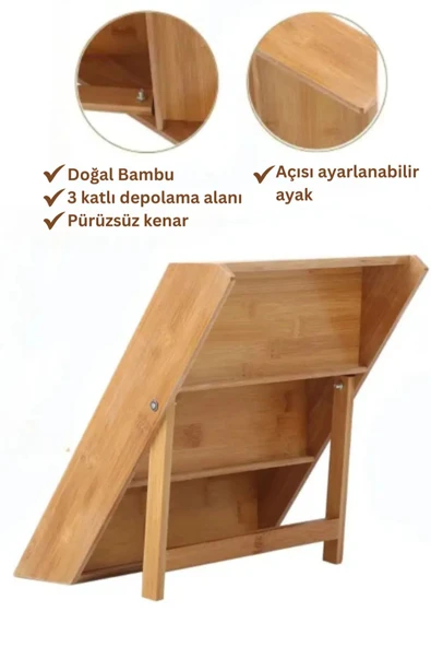 3 Katlı Bambu Katlanır Ayaklı Baharatlık Standı Çekmece İçi Baharatlık Standı, Bambu Organizer - 7