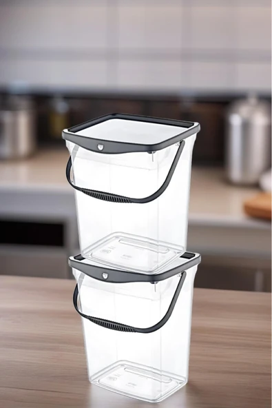 Mega Boy 2'li Kare Un Bakliyat Kabı 6 Litre - Deterjanlık Saklama Kutusu Kabı 2 Adet Un Saklama Kabı - 2