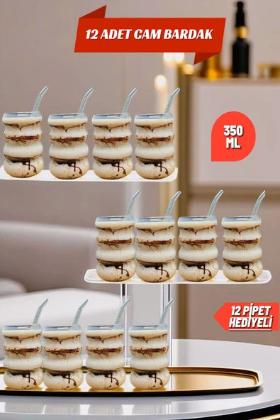 12'li Borosilikat Boğumlu Model Kokteyl ve Soğuk-Sıcak Kahve Bardağı Pipet 300ML